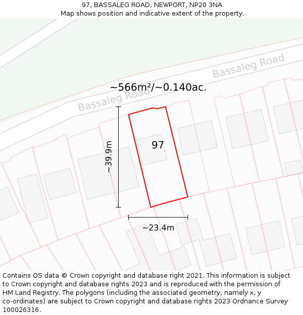 97, BASSALEG ROAD, NEWPORT, NP20 3NA: Plot and title map