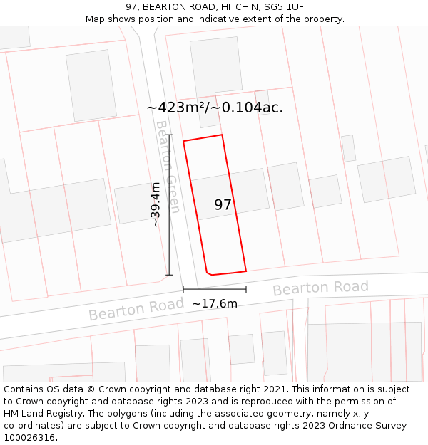 97, BEARTON ROAD, HITCHIN, SG5 1UF: Plot and title map