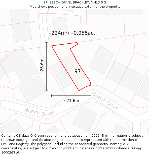 97, BEECH DRIVE, BRACKLEY, NN13 6JG: Plot and title map