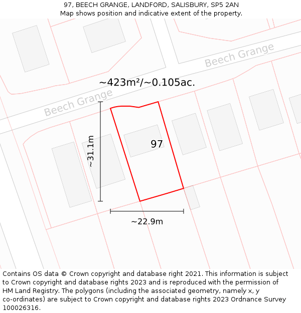 97, BEECH GRANGE, LANDFORD, SALISBURY, SP5 2AN: Plot and title map