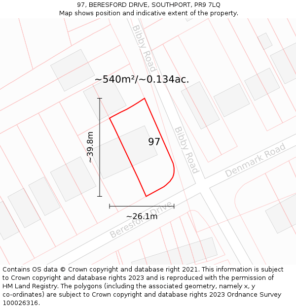 97, BERESFORD DRIVE, SOUTHPORT, PR9 7LQ: Plot and title map