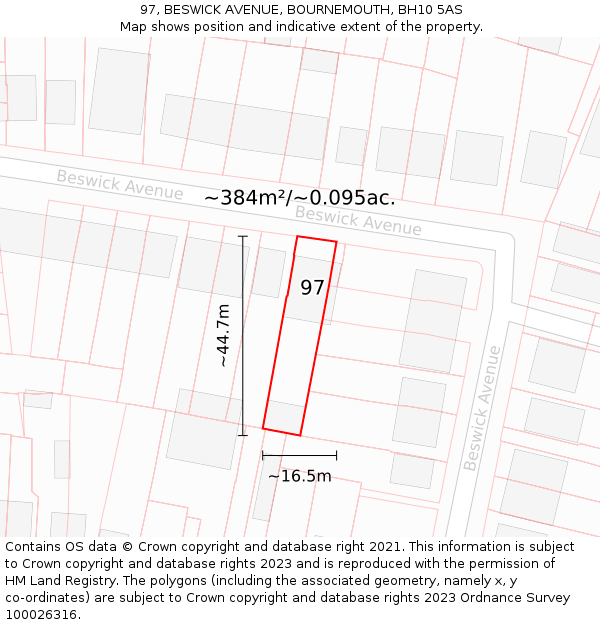 97, BESWICK AVENUE, BOURNEMOUTH, BH10 5AS: Plot and title map