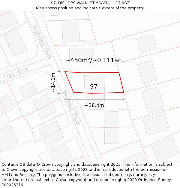 97, BISHOPS WALK, ST ASAPH, LL17 0SZ: Plot and title map