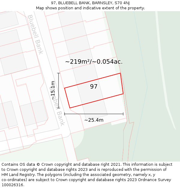 97, BLUEBELL BANK, BARNSLEY, S70 4NJ: Plot and title map