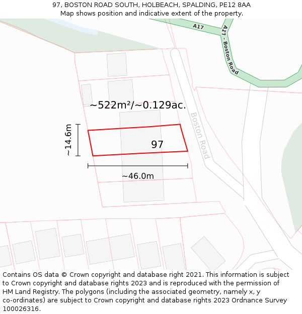 97, BOSTON ROAD SOUTH, HOLBEACH, SPALDING, PE12 8AA: Plot and title map