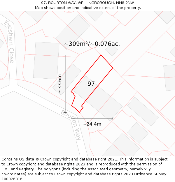 97, BOURTON WAY, WELLINGBOROUGH, NN8 2NW: Plot and title map