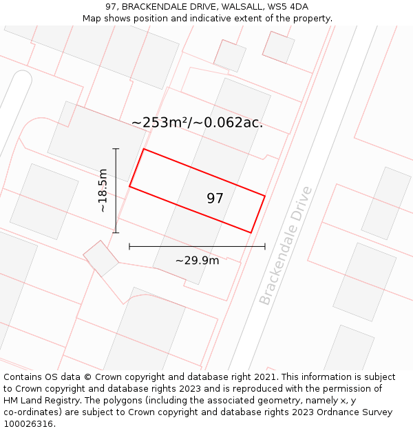 97, BRACKENDALE DRIVE, WALSALL, WS5 4DA: Plot and title map