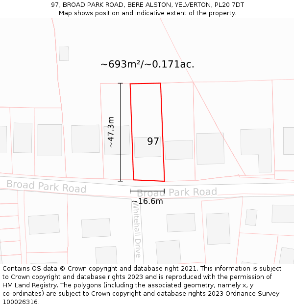 97, BROAD PARK ROAD, BERE ALSTON, YELVERTON, PL20 7DT: Plot and title map
