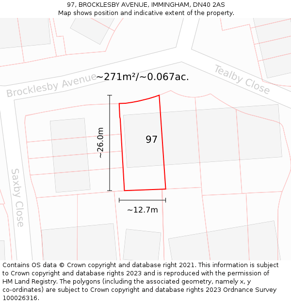 97, BROCKLESBY AVENUE, IMMINGHAM, DN40 2AS: Plot and title map