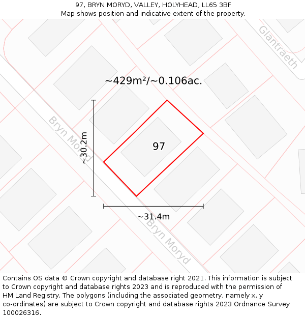 97, BRYN MORYD, VALLEY, HOLYHEAD, LL65 3BF: Plot and title map