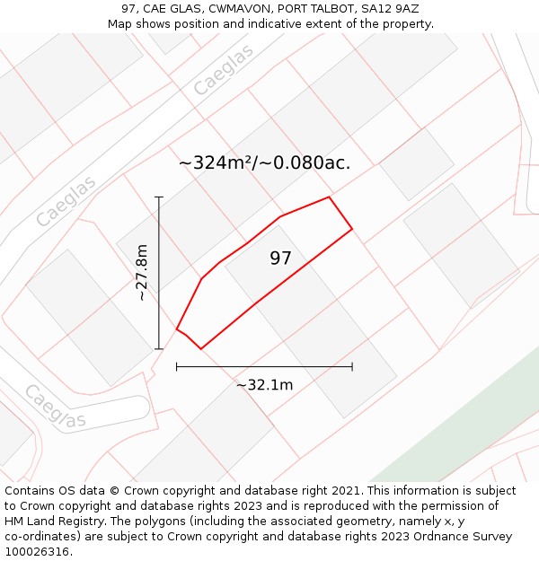 97, CAE GLAS, CWMAVON, PORT TALBOT, SA12 9AZ: Plot and title map