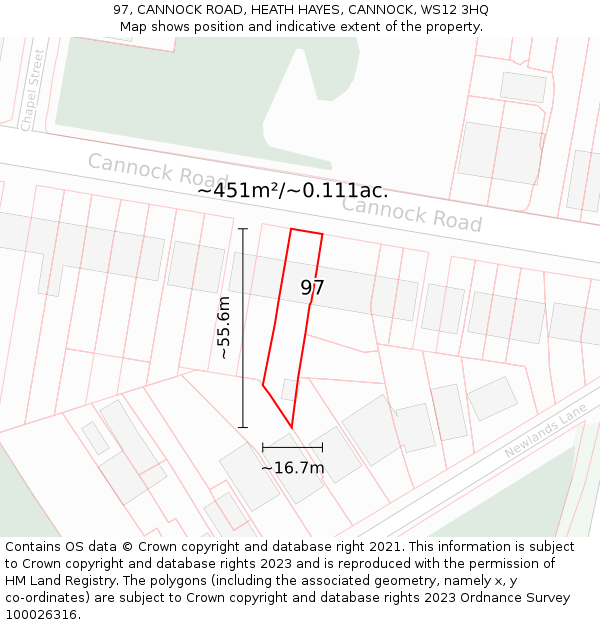 97, CANNOCK ROAD, HEATH HAYES, CANNOCK, WS12 3HQ: Plot and title map