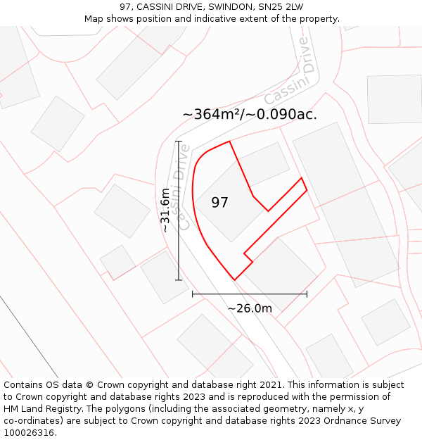 97, CASSINI DRIVE, SWINDON, SN25 2LW: Plot and title map