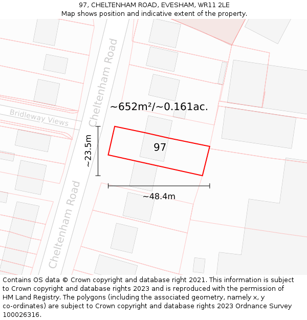 97, CHELTENHAM ROAD, EVESHAM, WR11 2LE: Plot and title map