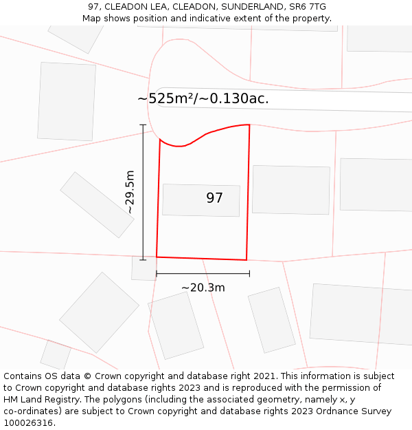 97, CLEADON LEA, CLEADON, SUNDERLAND, SR6 7TG: Plot and title map