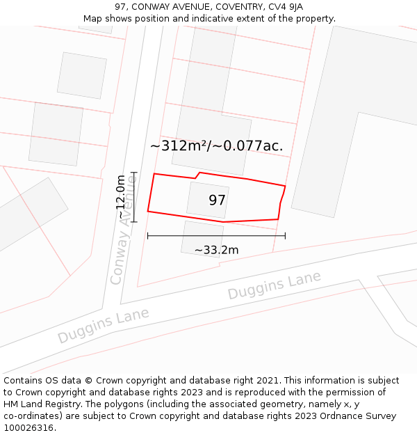 97, CONWAY AVENUE, COVENTRY, CV4 9JA: Plot and title map
