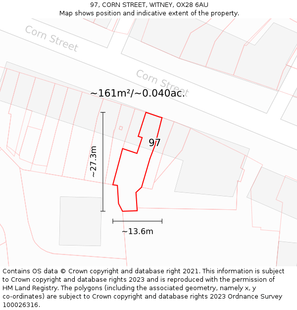 97, CORN STREET, WITNEY, OX28 6AU: Plot and title map