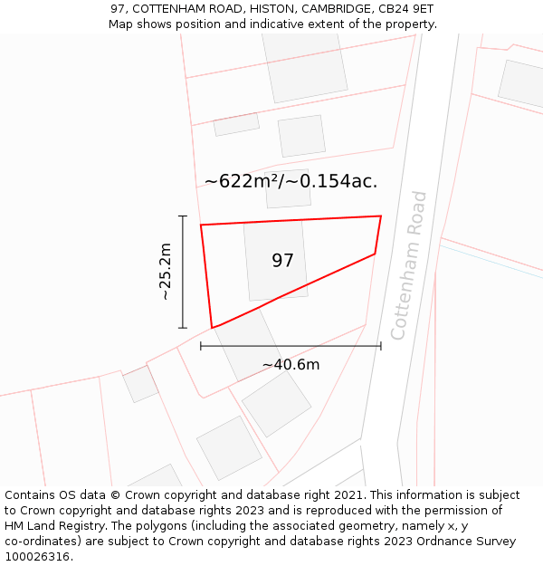 97, COTTENHAM ROAD, HISTON, CAMBRIDGE, CB24 9ET: Plot and title map