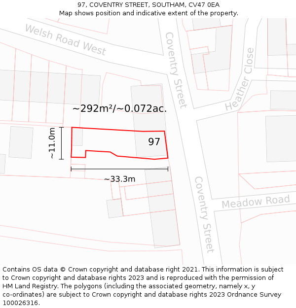 97, COVENTRY STREET, SOUTHAM, CV47 0EA: Plot and title map