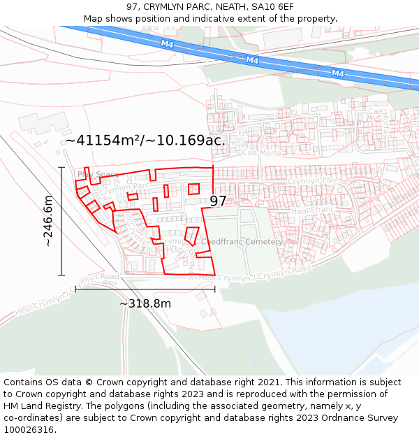 97, CRYMLYN PARC, NEATH, SA10 6EF: Plot and title map