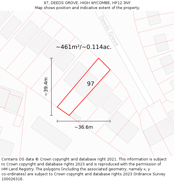 97, DEEDS GROVE, HIGH WYCOMBE, HP12 3NY: Plot and title map
