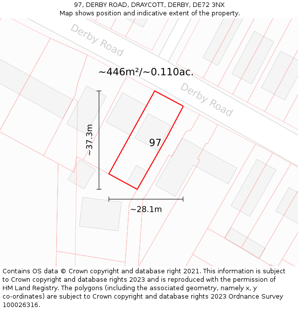 97, DERBY ROAD, DRAYCOTT, DERBY, DE72 3NX: Plot and title map