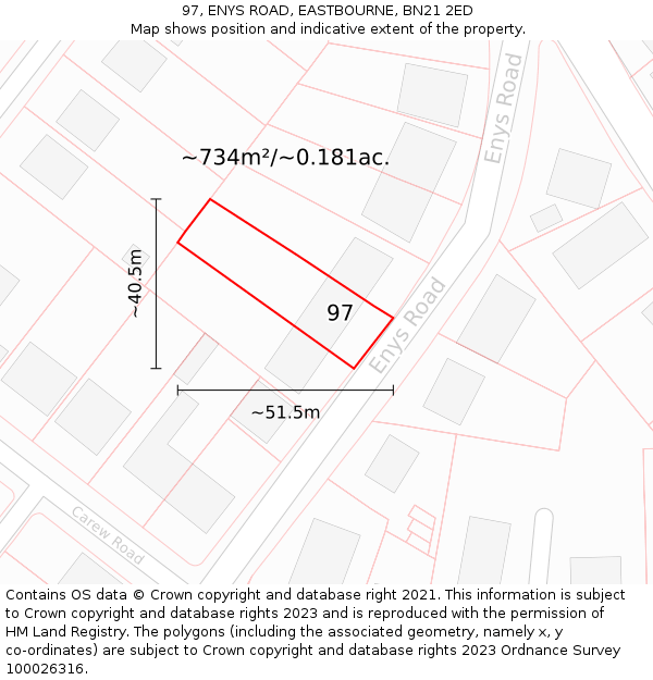 97, ENYS ROAD, EASTBOURNE, BN21 2ED: Plot and title map