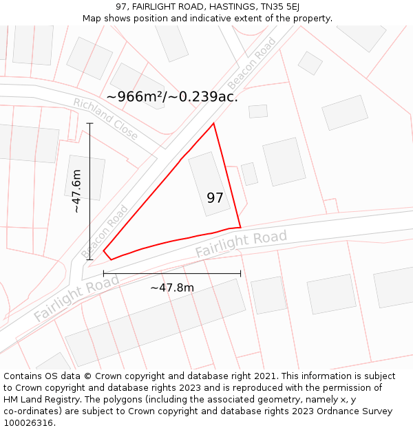 97, FAIRLIGHT ROAD, HASTINGS, TN35 5EJ: Plot and title map