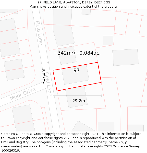 97, FIELD LANE, ALVASTON, DERBY, DE24 0GS: Plot and title map