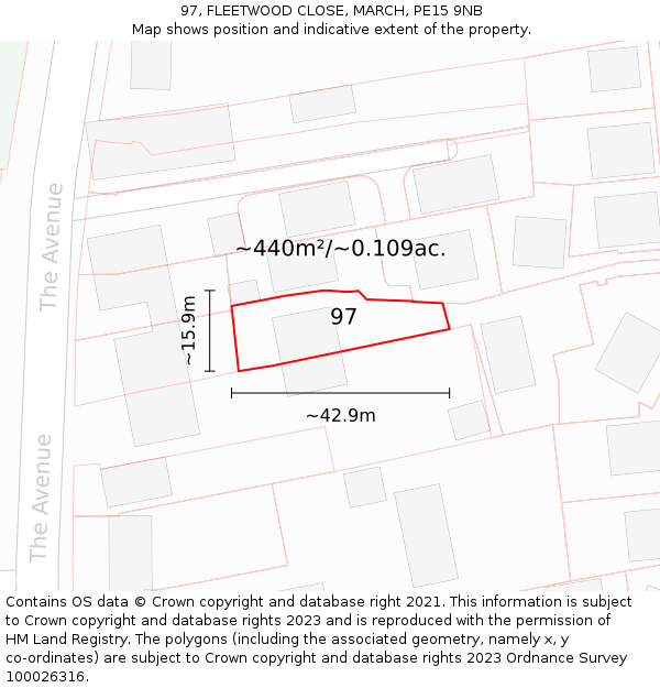 97, FLEETWOOD CLOSE, MARCH, PE15 9NB: Plot and title map