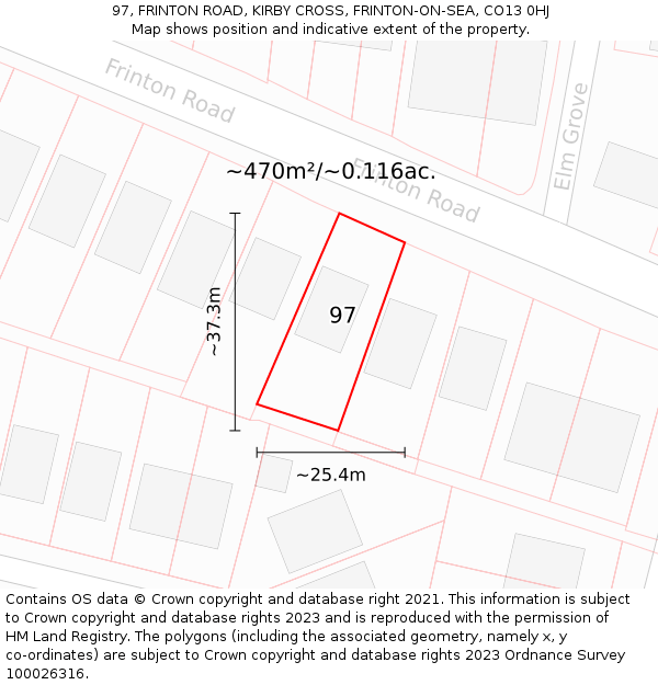 97, FRINTON ROAD, KIRBY CROSS, FRINTON-ON-SEA, CO13 0HJ: Plot and title map