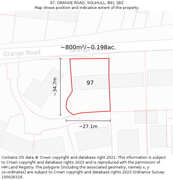 97, GRANGE ROAD, SOLIHULL, B91 1BZ: Plot and title map