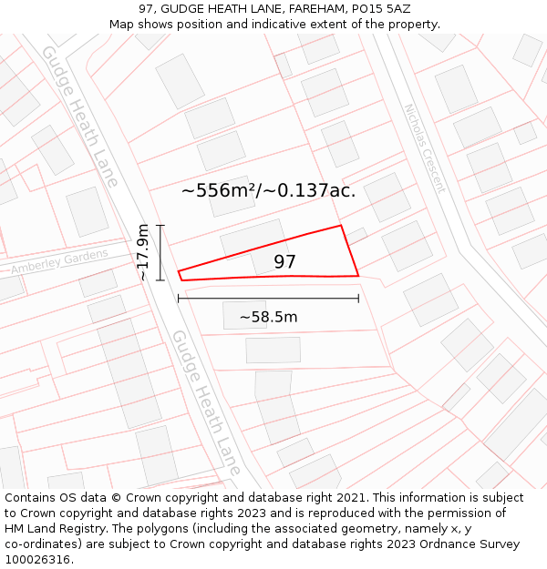 97, GUDGE HEATH LANE, FAREHAM, PO15 5AZ: Plot and title map