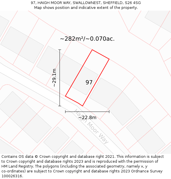 97, HAIGH MOOR WAY, SWALLOWNEST, SHEFFIELD, S26 4SG: Plot and title map