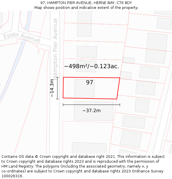 97, HAMPTON PIER AVENUE, HERNE BAY, CT6 8DY: Plot and title map