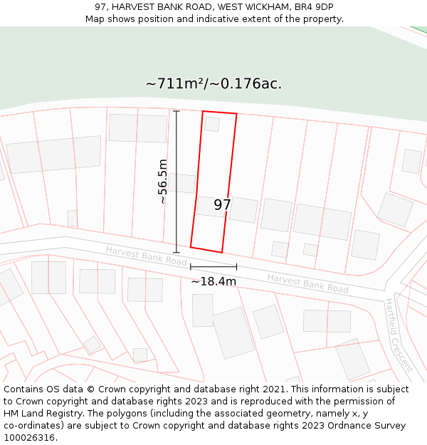 97, HARVEST BANK ROAD, WEST WICKHAM, BR4 9DP: Plot and title map
