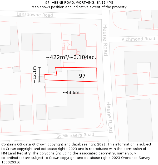 97, HEENE ROAD, WORTHING, BN11 4PG: Plot and title map
