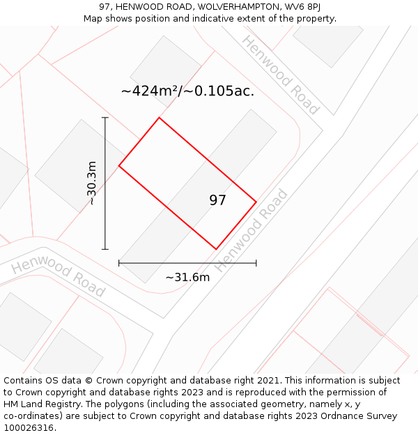 97, HENWOOD ROAD, WOLVERHAMPTON, WV6 8PJ: Plot and title map