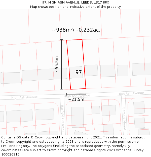 97, HIGH ASH AVENUE, LEEDS, LS17 8RX: Plot and title map