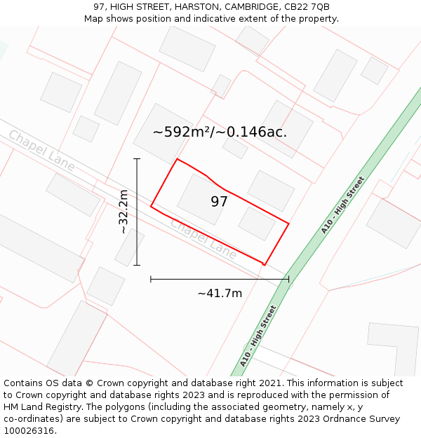 97, HIGH STREET, HARSTON, CAMBRIDGE, CB22 7QB: Plot and title map