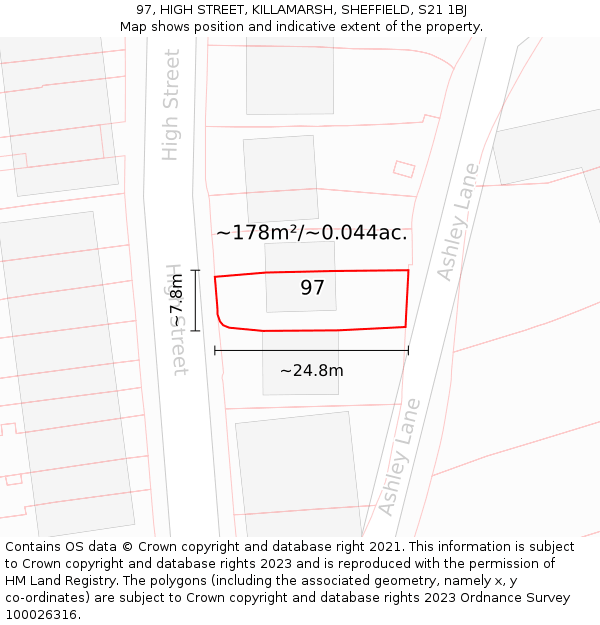 97, HIGH STREET, KILLAMARSH, SHEFFIELD, S21 1BJ: Plot and title map