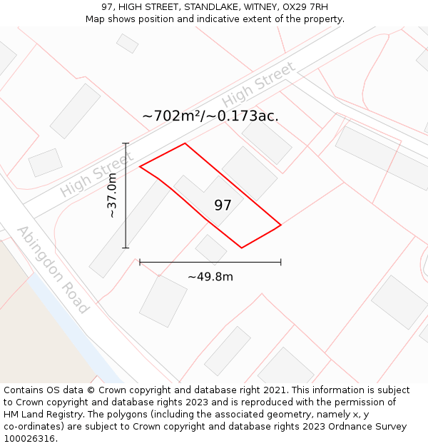 97, HIGH STREET, STANDLAKE, WITNEY, OX29 7RH: Plot and title map