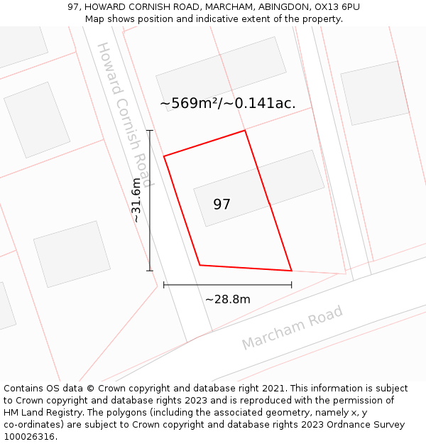 97, HOWARD CORNISH ROAD, MARCHAM, ABINGDON, OX13 6PU: Plot and title map