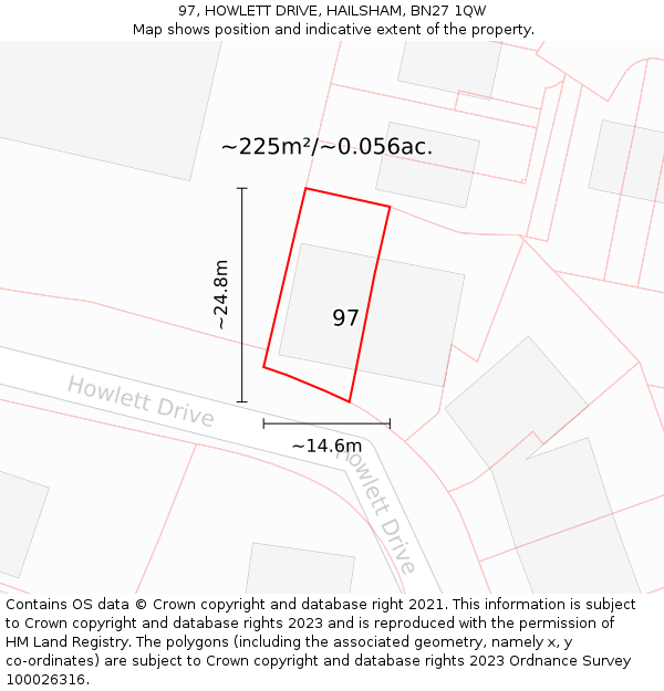 97, HOWLETT DRIVE, HAILSHAM, BN27 1QW: Plot and title map