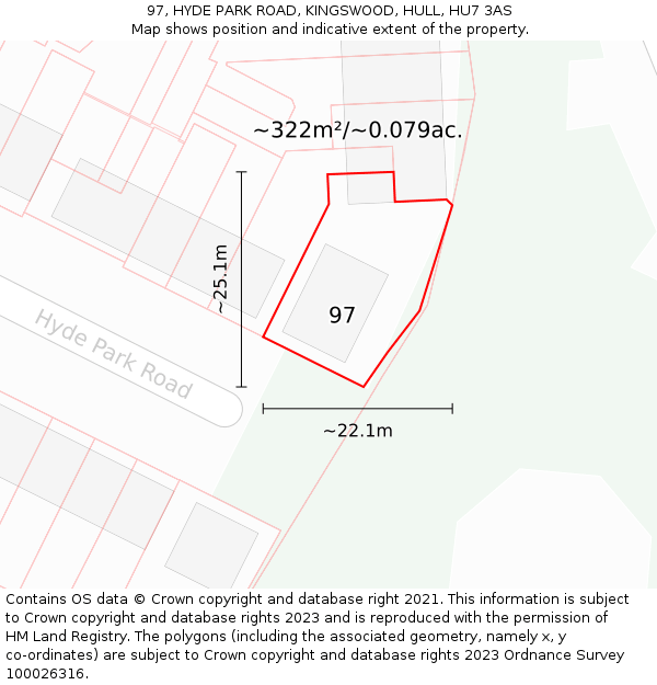 97, HYDE PARK ROAD, KINGSWOOD, HULL, HU7 3AS: Plot and title map