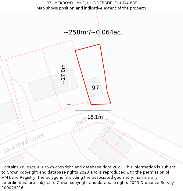 97, JACKROYD LANE, HUDDERSFIELD, HD4 6RB: Plot and title map