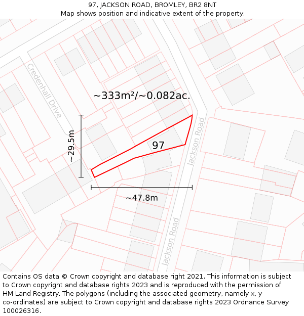 97, JACKSON ROAD, BROMLEY, BR2 8NT: Plot and title map