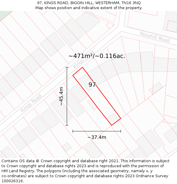 97, KINGS ROAD, BIGGIN HILL, WESTERHAM, TN16 3NQ: Plot and title map