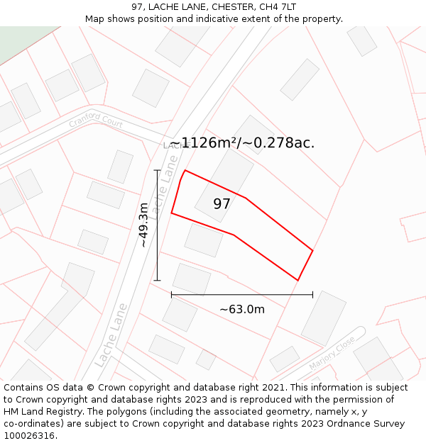 97, LACHE LANE, CHESTER, CH4 7LT: Plot and title map