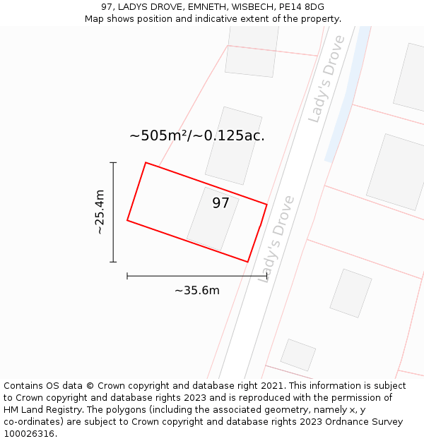 97, LADYS DROVE, EMNETH, WISBECH, PE14 8DG: Plot and title map